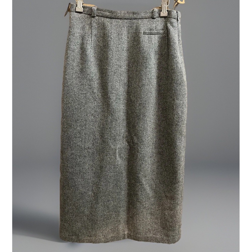 Amanda Smith Skirt Women 10 Grey Herringbone Wool Blend Midi Pencil Lined